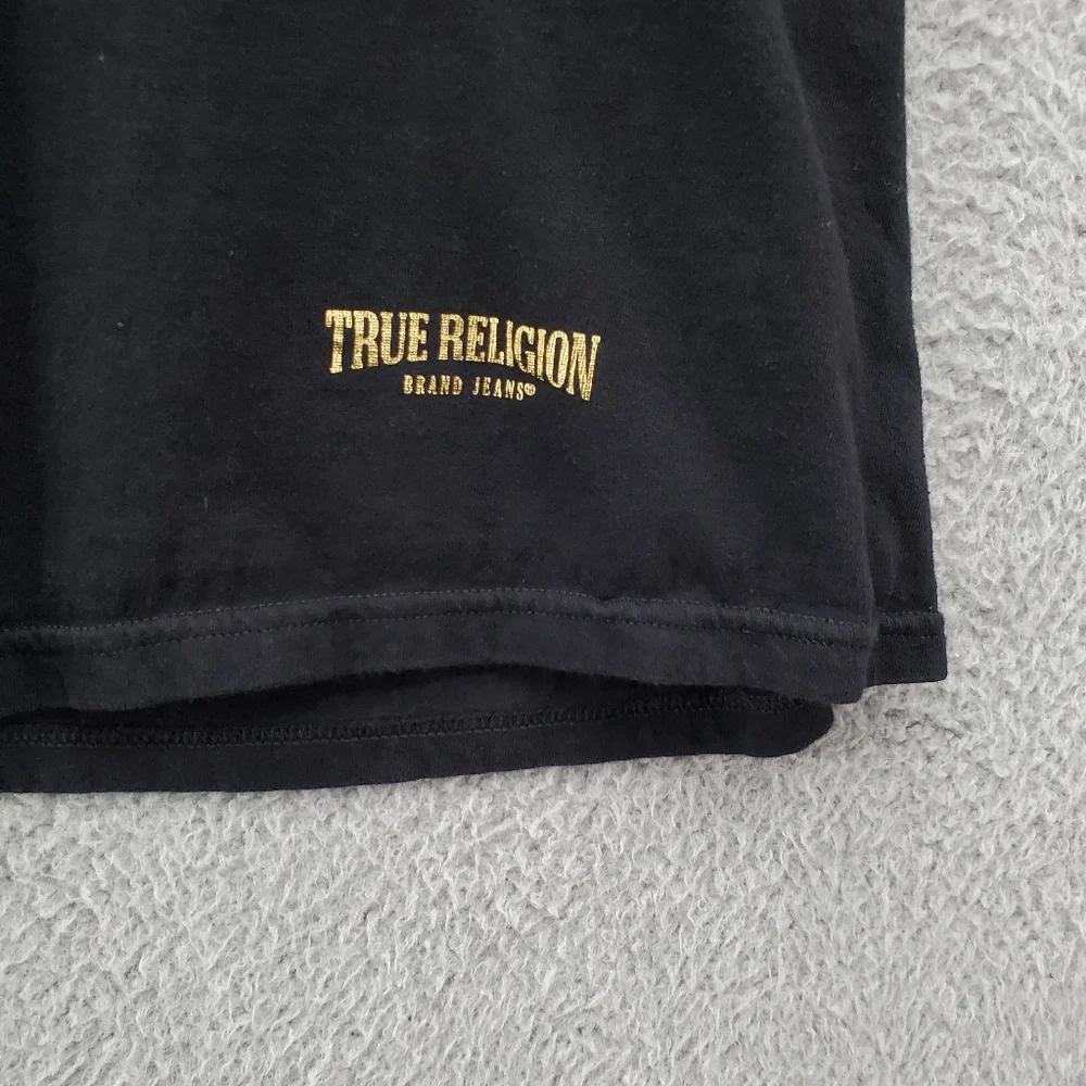 True Religion T Shirt Mens XL Black Gold Logo